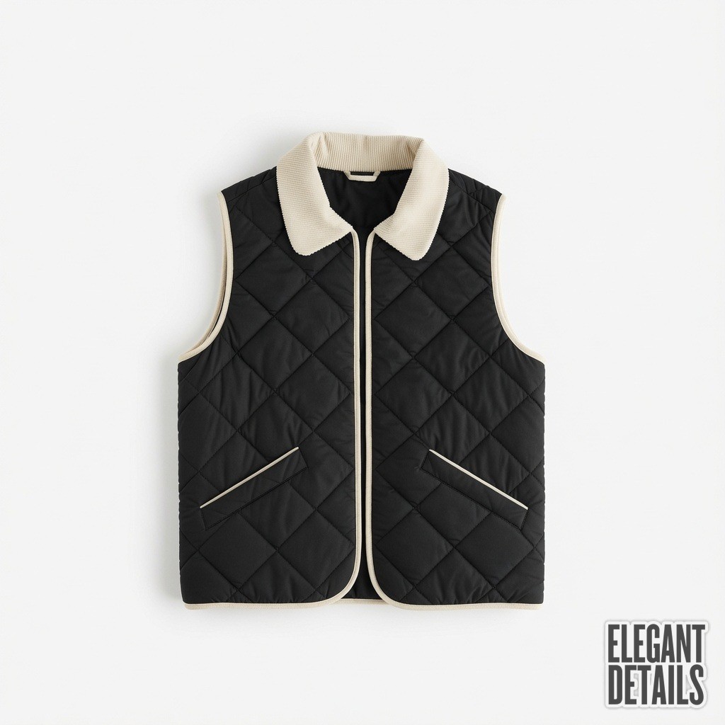 Quilted Vest with Corduroy Collar 3