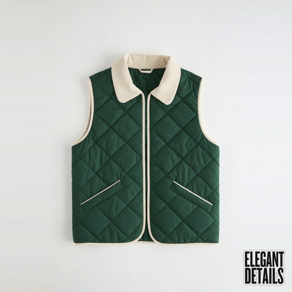Quilted Vest with Corduroy Collar 2