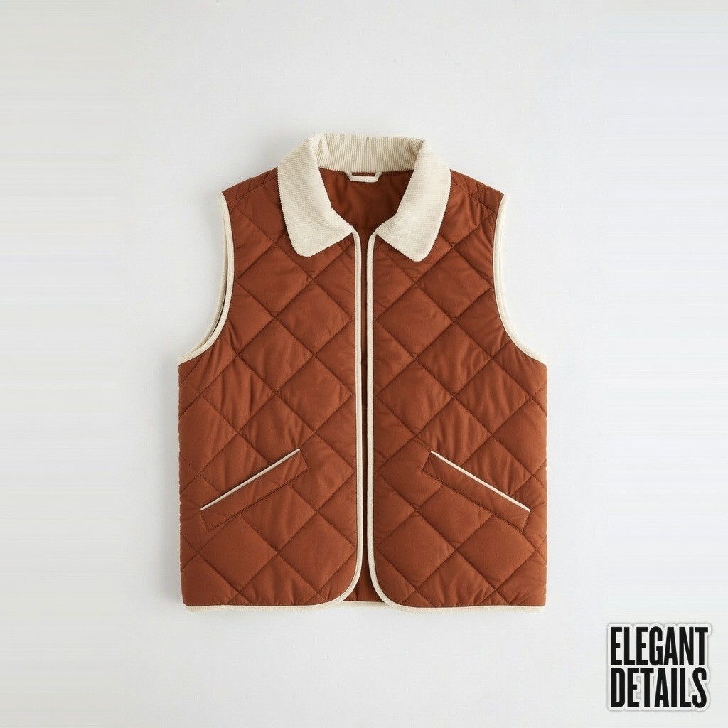 Quilted Vest with Corduroy Collar